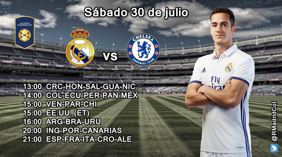 realmadridnote's tweet photo. PRÓXIMO PARTIDO 
⚽️ Real Madrid 🆚 Chelsea
📅 Sábado 30 de julio 
⌚️ 2:00 pm (Col) 
📺 Directv ¡DIFUNDAN CON RT! https://t.co/6KFoTlxlSm