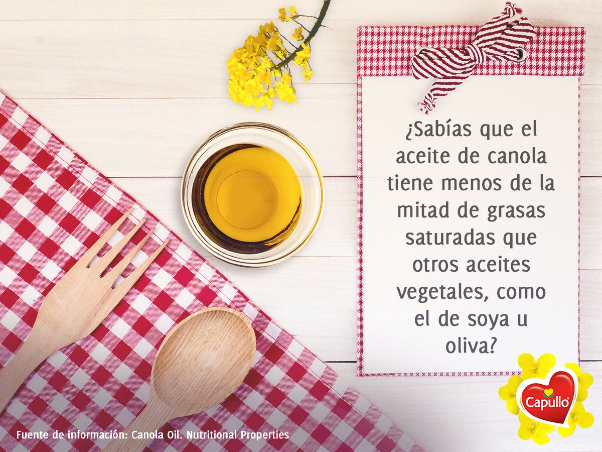 CapulloMexico's tweet photo. El aceite de canola tiene sólo 1 gramo de grasas saturadas; los aceites a base de soya tienen 2.1 gramos #MiCapullo https://t.co/lFzPNvLHPI