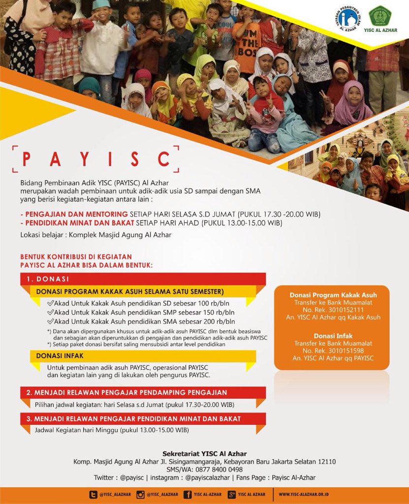 yisc_alazhar's tweet photo. #YISCAlazhar #BidangPAYISC #KontribusiDonasidanMenjadiPengajar #2016 https://t.co/yM5RmPvSQl