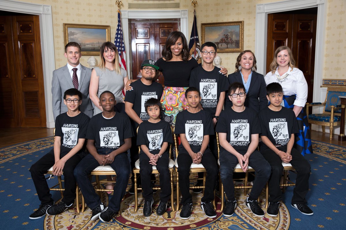 #ThrowbackThursday (two months ago): <a href="/FLOTUS/">First Lady Melania Trump</a> with <a href="/HardingWolfPack/">Harding Wolf Pack</a> Breakerz at the <a href="/TurnaroundArts/">Turnaround Arts</a> Talent Show.