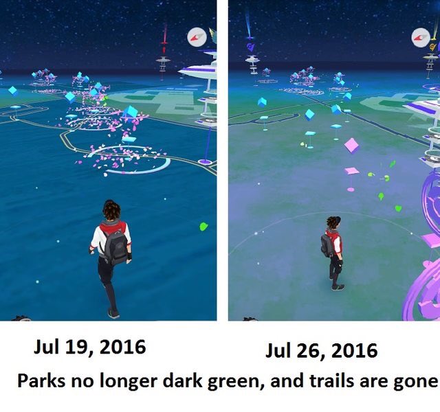 EPokemonGoNews's tweet photo. According to u/Schedonnardus from r/PokemonGO, recent updates to #PokemonGO have made the map less detailed. https://t.co/T1A5CyvluA