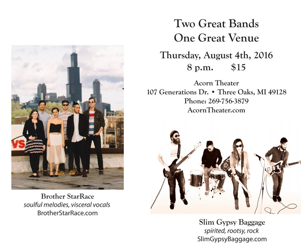 BrotherStarRace's tweet photo. Michigan! We will be playing @acorntheater with @SGBlive! https://t.co/WvPULy3GUf
