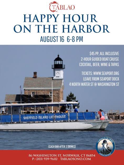 Join us for our HAPPY HOUR ON THE HARBOR cruise with <a href="/norwalkseaport/">Norwalk Seaport Asso</a> on August 16 from 6-8! brownpapertickets.com/event/2569398