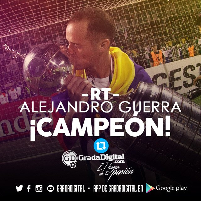 GradaDigital's tweet photo. ¡#SueñoCumplido campeón!

¡Alejandro Guerra, primer venezolano campeón de #CopaLibertadores! #RT https://t.co/pbqn5lJrOu