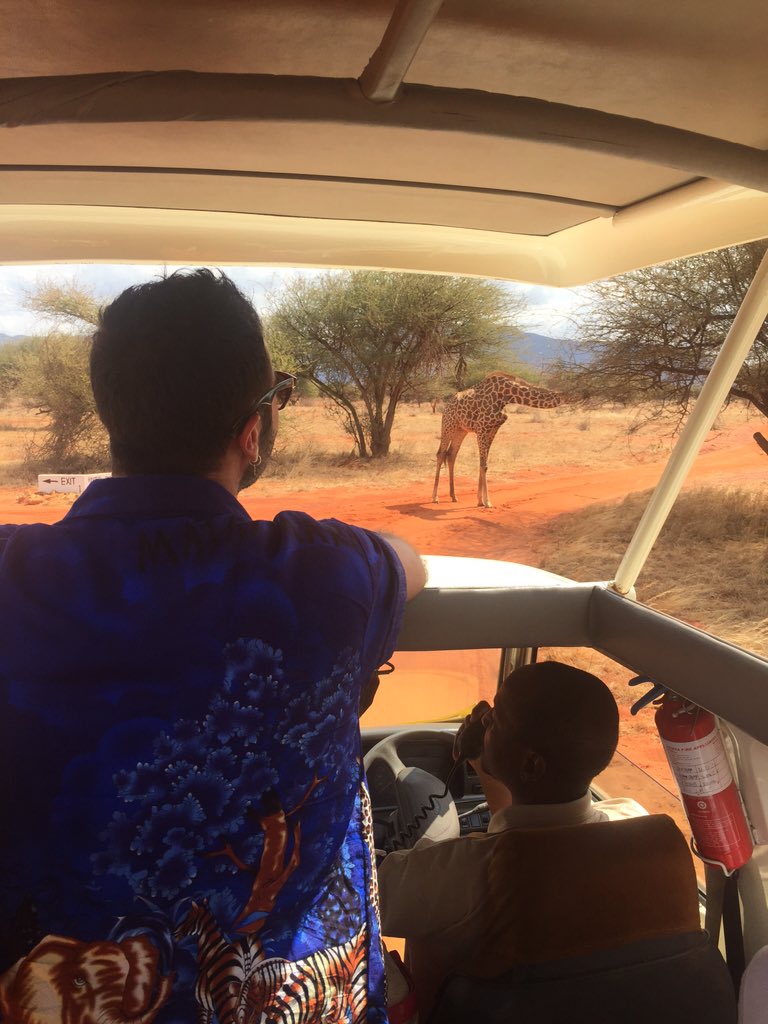 Javitocool's tweet photo. El Safari bien! Hubo una jirafa que no quería que pasáramos pero ,que me decís de mi camisa? #kenyarules https://t.co/KwjMasdhDJ