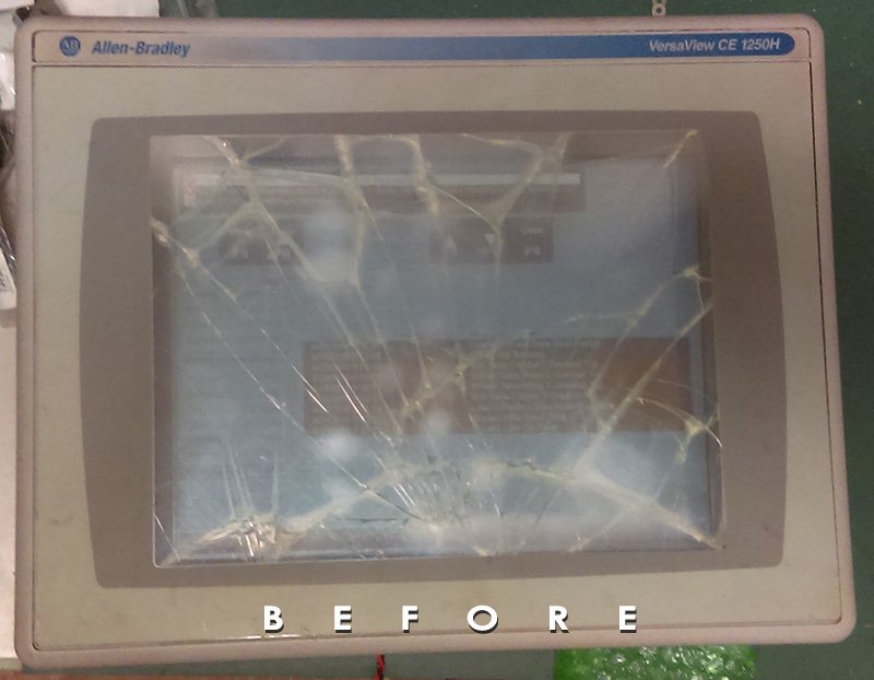 VartechSystems's tweet image. Before/After photos. Repair to an Allen-Bradley PanelView 1250 made by VarTech repair tech. #allenbradley #ruggedlcd