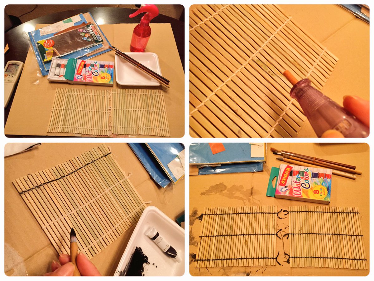 ちえ ぽんこつ 工作1日目 真夜中編 ｘ 園芸用の砂を小分けにする 袋のなくなったミニ巻きすを適度にやすって色付けをする 100均千円制限ジオラマ大会