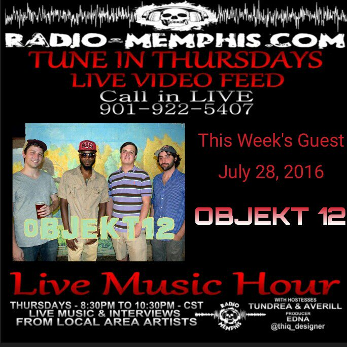 Radio_Memphis's tweet photo. On tonight's #LiveMusicHour we have @TheObjekt12! Tune in at 8:30 pm CST https://t.co/zjGPbmUkzr 901-512-0207 https://t.co/SqgFbuOSRY