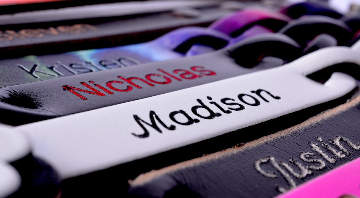 Get your name on one of our leather bracelets! Give the perfect gift! #personalized #leathertreaty #engraved #gift