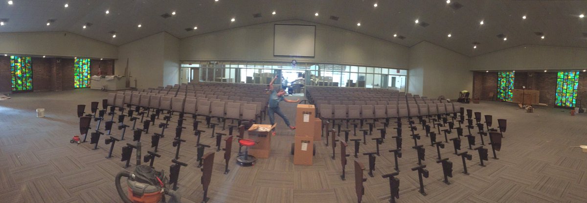 PJ_Callaghan_Co's tweet photo. #pjcallaghan and the NW Church of Christ are excited about completion day. Old wooden pews out and new seating in! https://t.co/zaYiBTFRX0