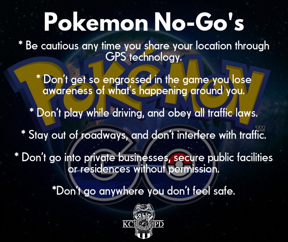 kcpolice's tweet image. Recent armed robberies in KC of people playing Pokemon Go. For your safety, pay attention to your surroundings!