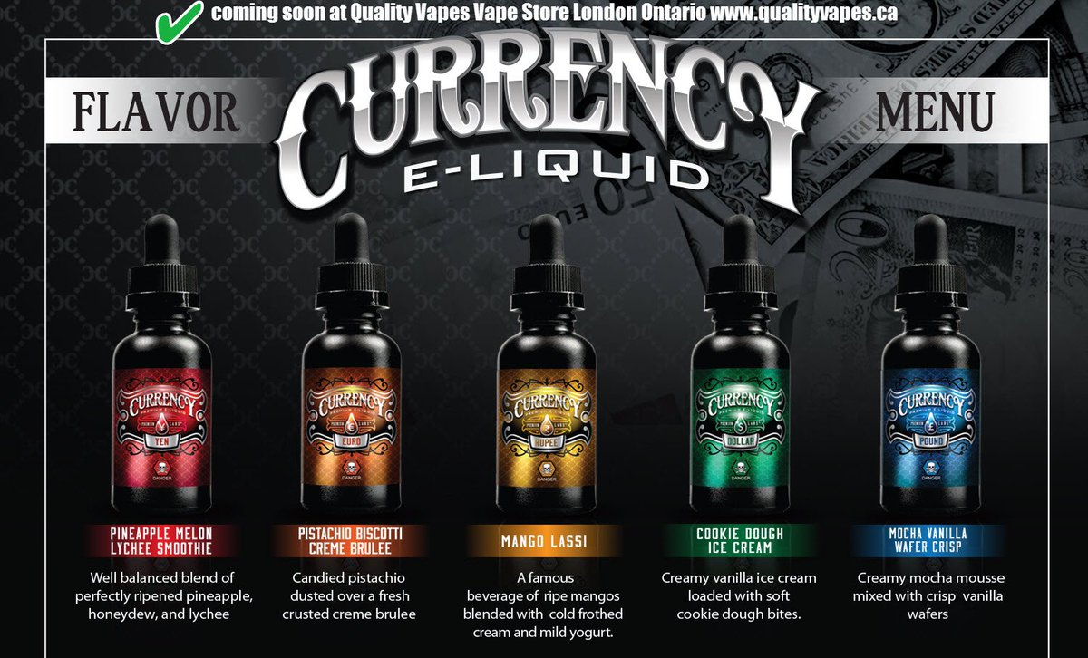 quality_vapes's tweet photo. Currency ejuice coming soon at #qualityvapes #vapestorelondonontario #vapeshopinlondon #at #discounted #rates https://t.co/h9HQaSh4F9