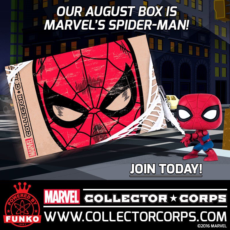 RT &amp; follow <a href="/OriginalFunko/">Funko</a> for the chance to win a Spider-Man box from <a href="/CollectorCorps/">CollectorCorps</a>! collectorcorps.com
