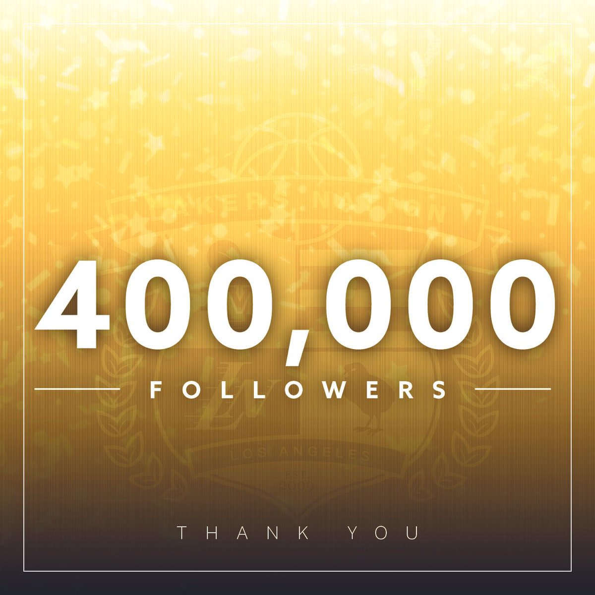 LakersNation's tweet photo. We’ve officially surpassed the 400k mark. Thanks for all the support over the years, Twitter fam! https://t.co/tzjJBkjjt4