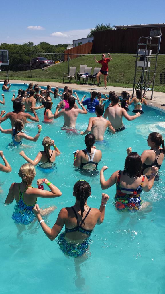 YouthfrontCamp's tweet photo. Camp's latest innovation? Pool + Zumba = Poomba! #yfwest #session8 #poomba https://t.co/R67yipRGon