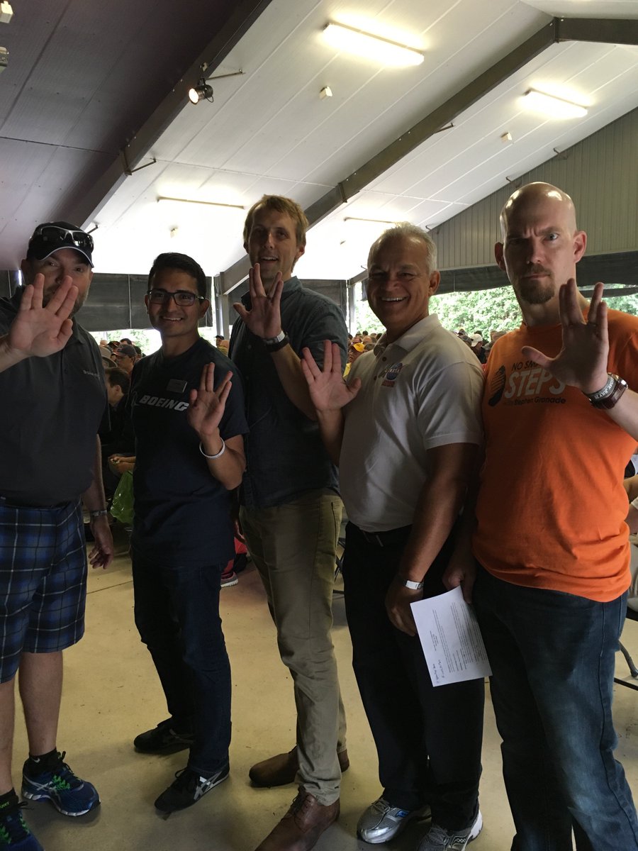 XploreDeepSpace's tweet photo. 'Star Trek' panelists get in the mood for their panel. #GeeksAtMars #Osh16 https://t.co/RFTevxTteM