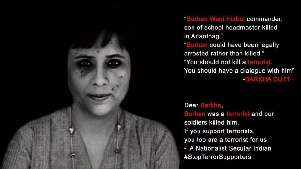attitude2win's tweet photo. @dna @BDUTT : If you support terrorists, you too are a terrorist for us !! #StopTerrorSupporters #ProPakDovesSilent https://t.co/d88IPIjfal