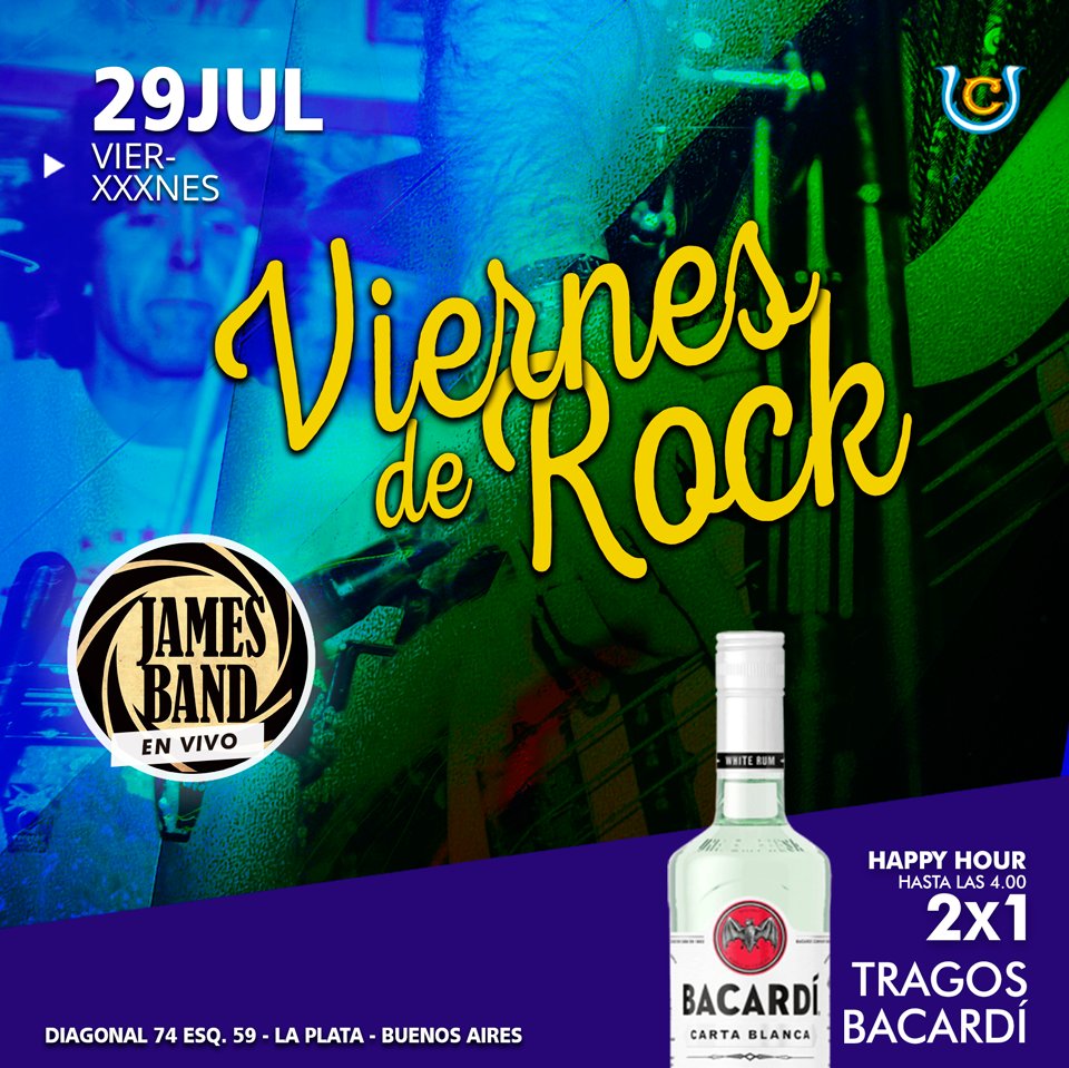 ElCopetin's tweet photo. Mañana #ViernesDeRock con #JamesBand🎶🎤 🤘. Después cachengue!💃. Happy Hour 2x1 #TragosBacardí. ¿Venis? https://t.co/ZTRtz87FXF
