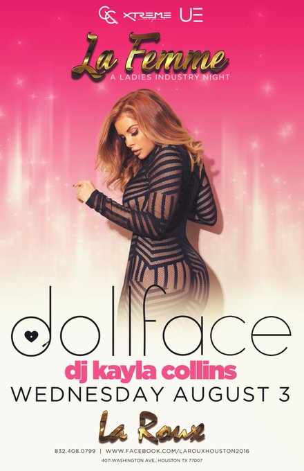 Ladiessss ?? come party with me next week in Houston TX for my first time @ La Roux! ? #djdollface https://t