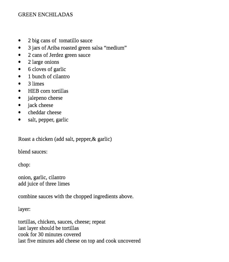 TexasTribune's tweet image. Anyone need a Green Enchilada recipe? Courtesy of the Office of the First Lady: bit.ly/2aufbxF