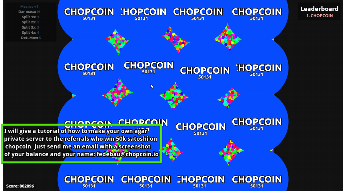 chopcoinfan's tweet photo. I will give a tutorial of how to make a #privateagarserver to the referrals with 50k #satoshi!#btc #agar #chopcoin https://t.co/VJjWKDWAJi