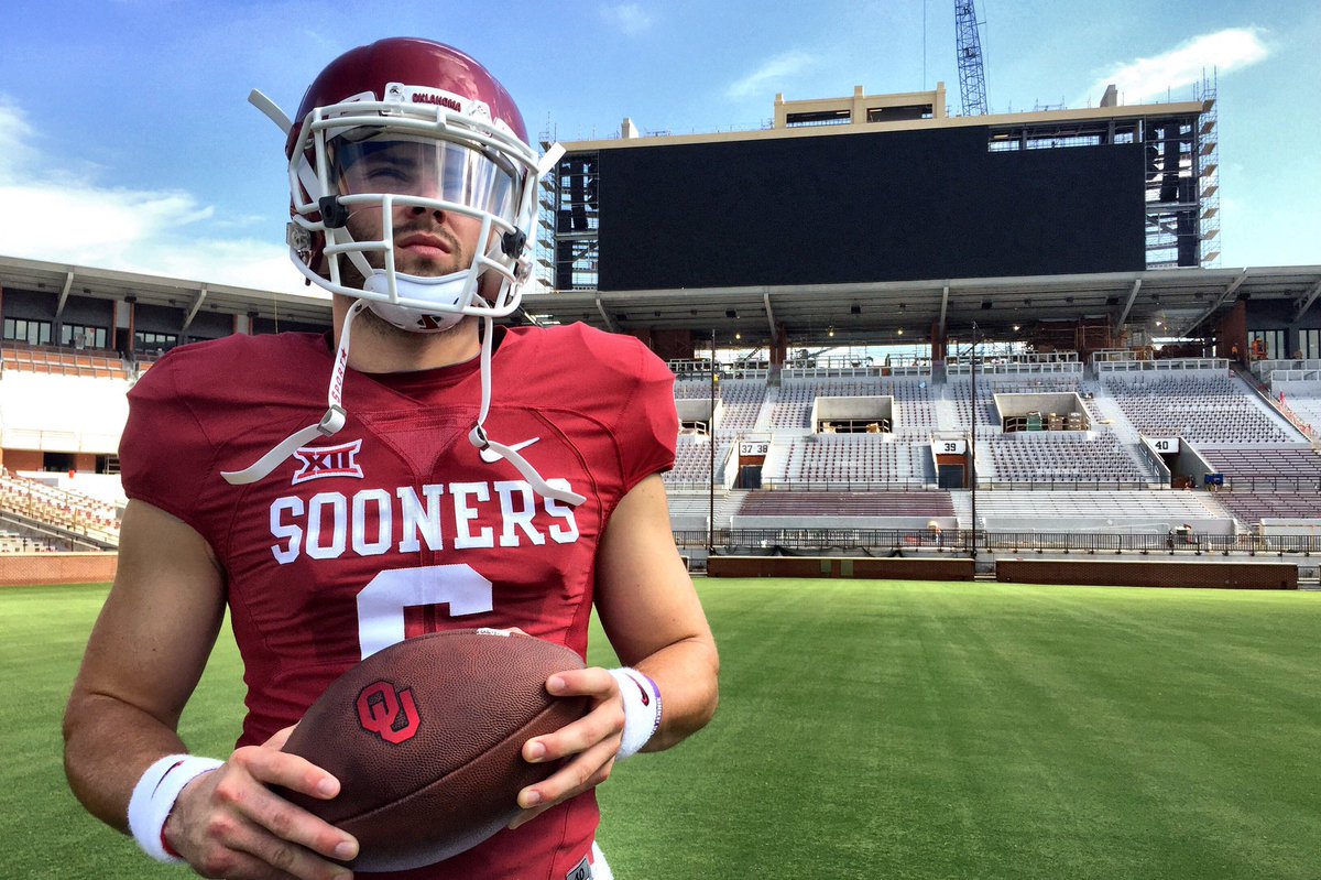 OU_Football's tweet photo. .@E60 in town the last two days for a feature on @baker_mayfield6 that will air this fall. #Sooners https://t.co/kS2Ydz1b11