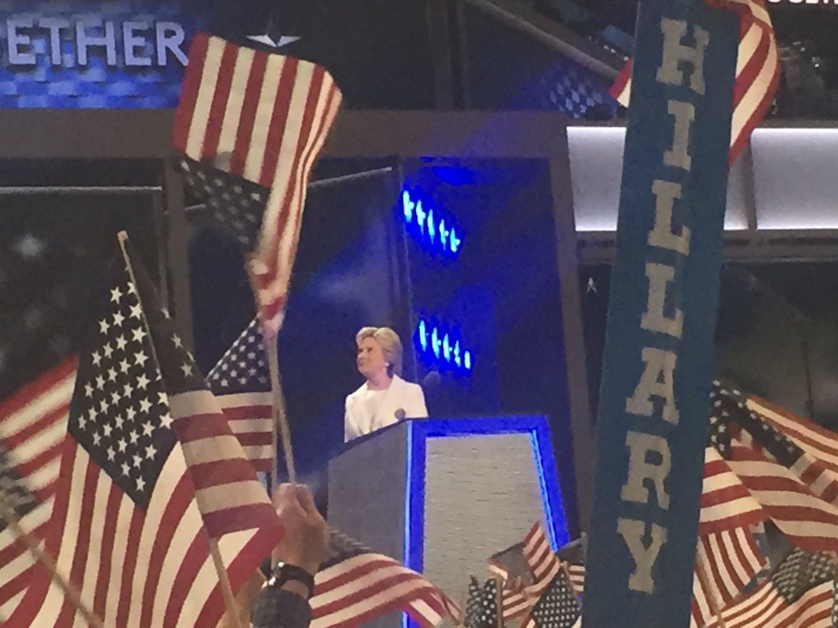 NatashaCBS3's tweet photo. Thunderous applause as @HillaryClinton takes the stage #CBSPhillyDNC https://t.co/OYo2HoxaZy
