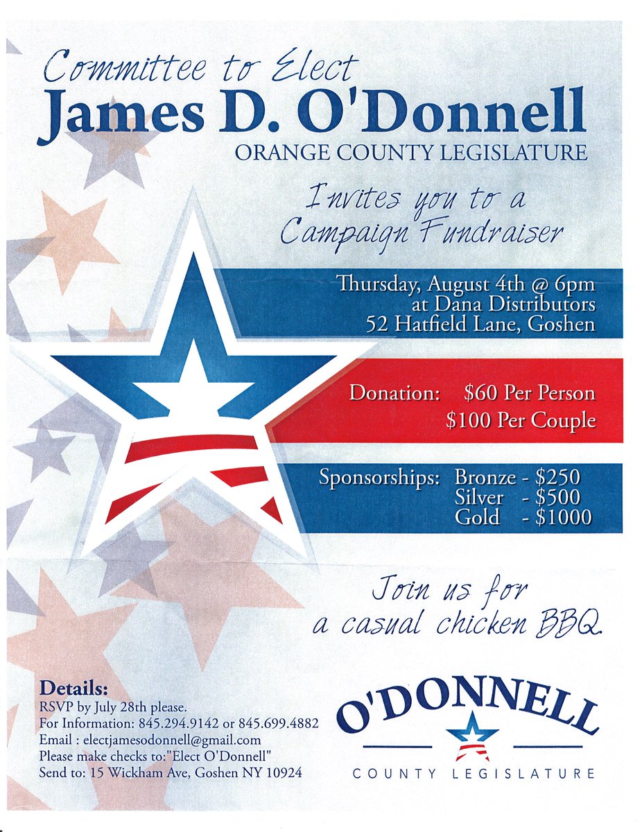 PLEASE JOIN @GoshenNYGOP & OUR ENDORSED REPUBLICAN CANDIDATE FOR LEGISLATURE - JAMES O’DONNELL - NEXT WEEK! #LD21