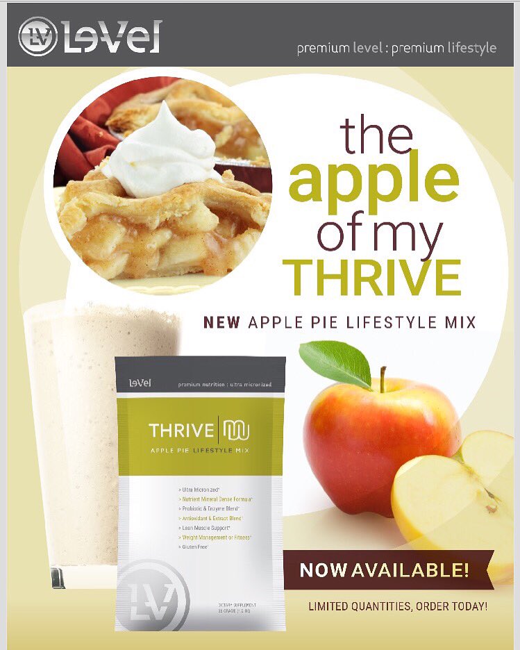 LewisPerez's tweet photo. Who doesn't like apple pie? Premium nutrition now available in Apple Pie. #thrive #level #thrive8weekexperience https://t.co/yGXRiCeRwJ