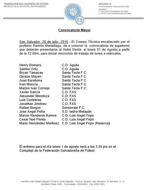 Convocatoria de Ramón "Primitivo" Madariaga para iniciar con microciclos de cara a la eliminatoria mundialista.