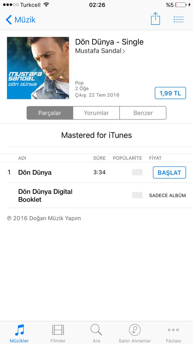 Mustafa Sandal Dön Dünya ilk kez iTunes de keyifli dinlemelerr hayırlı olsunn