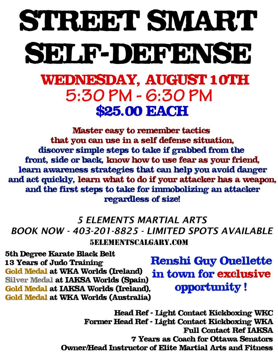 5ElementsMA's tweet image. Renshi Guy Returns!! Attend 5 Elements Martial Arts&apos; Self Defense Seminar August 10th, 5:30pm-6:30pm!