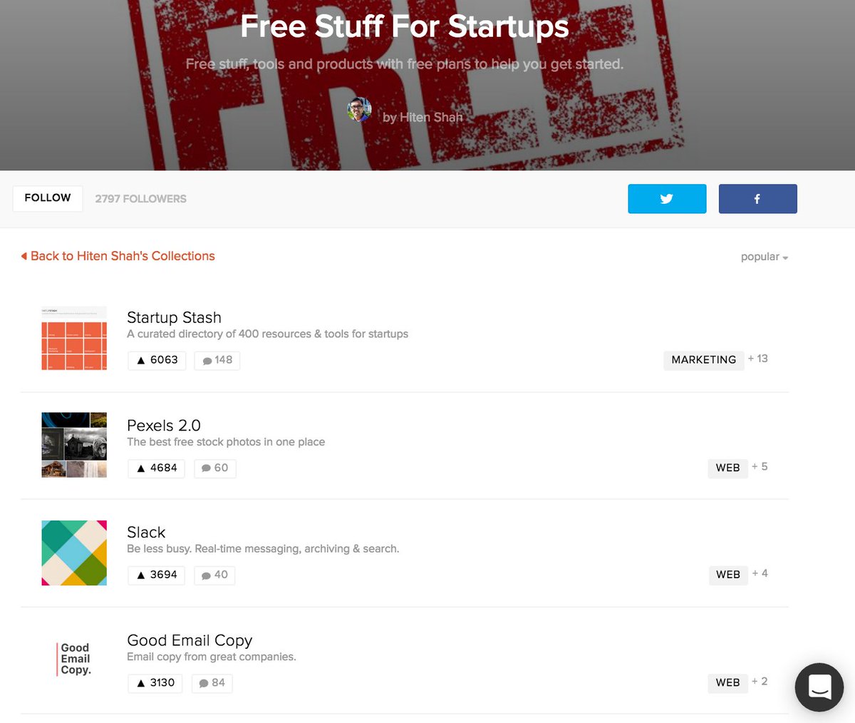 sree's tweet photo. USEFUL *** Free stuff for startups, compiled by @ProductHunt @hnshah https://t.co/bFIMIF8vDr #entreptips #sreetips https://t.co/GXH8kNtG7N