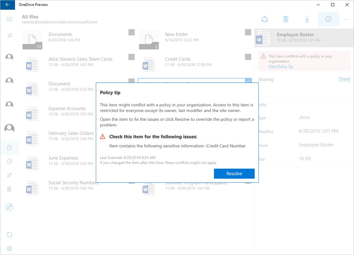 NKCGroup's tweet image. #DataLoss Prevention Policy Tips in #OneDrive mobile apps msft.so/8F5737