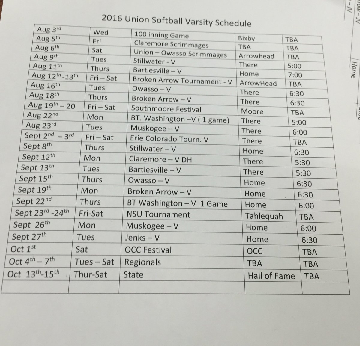 union_sb's tweet photo. Varsity and jv schedules, season is getting close!!!! ⚾️🙌🏽🏆 https://t.co/lQxA9Xdqip