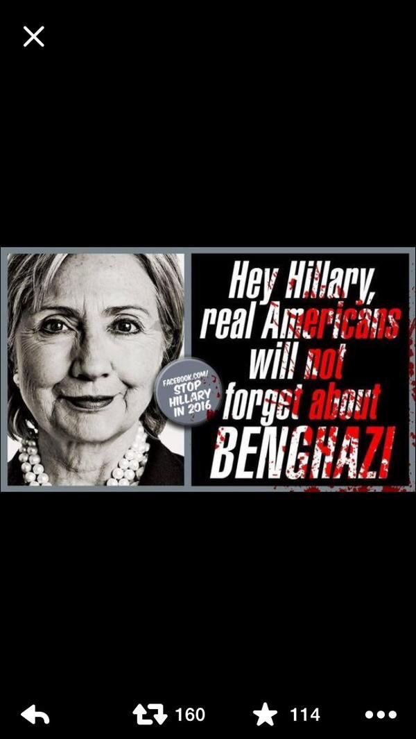 Angelemichelle's tweet photo. HEY HILLARY RealAmerica WILL NOT FORGET ABOUT BENGHAZI #NeverForgetBenghazi4 #Pjnet #NeverHillary #MAGA #Trump2016🙏 https://t.co/2b7LreJCJj