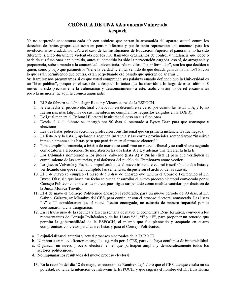 VillaSamaniego's tweet photo. "@InformateEspoch: respeto la #espoch #AutonomíaVulnerada @FUNDAMEDIOS @fmilhojas @lalineadefuego @NUniversidadUNL https://t.co/0JoEisMUwW"