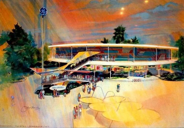 HouseOfThFuture's tweet photo. John Hench's original concept art. The building in Orlando isn't too far off now with the new color scheme/aesthetic https://t.co/KqtXczeVwK