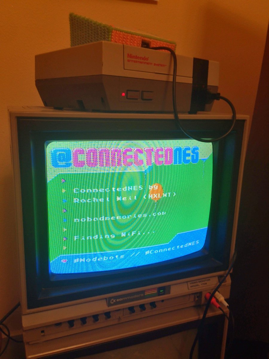 partytimeHXLNT's tweet photo. You can tweet at my NES with this ConnectedNES hack, customized for #Nodebots Day at @1871Chicago. This Saturday~! https://t.co/p1qjtJwf5y