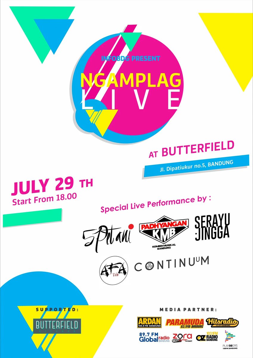 Ayo merapat skrg ke <a href="/butterfieldbdg/">Butterfield Kitchen</a>! #RoadtoNgamplagFest ada <a href="/5petani_bjs/">5petani</a>
<a href="/PadhyanganKMB/">Padhyangan</a> <a href="/SerayuJingga/">Serayu Jingga</a> | FREE