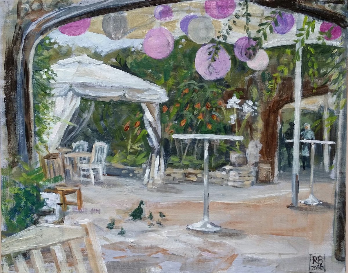 rebellart_'s tweet photo. Ducklings and lanterns at Kensington Roof Gardens yesterday. 10 x 8 canvas #pleinair #painting @virginlimitededition https://t.co/Hpc3slbwQX