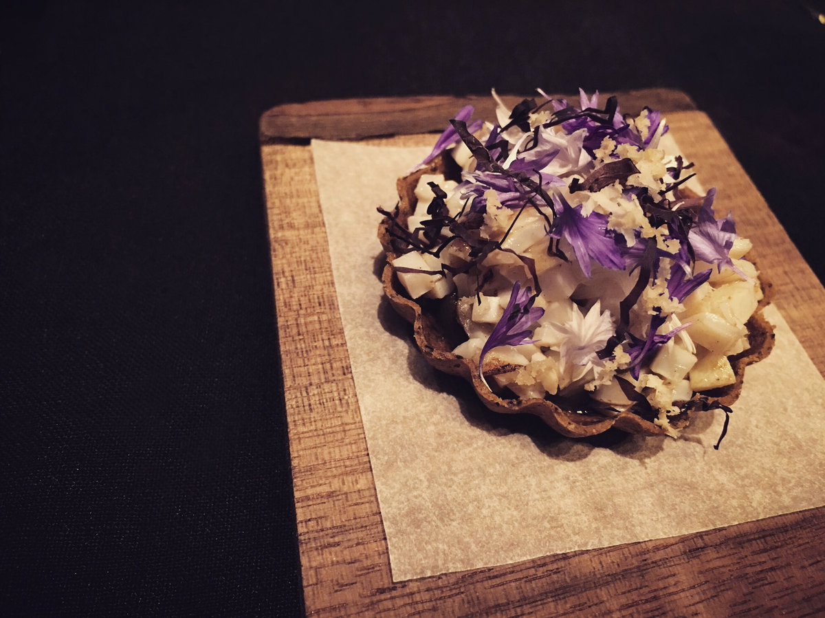 askanyc's tweet photo. Our Squid Tart made with seaweed, charred squid and a purée made from dulse. https://t.co/cn7HU5ipsI