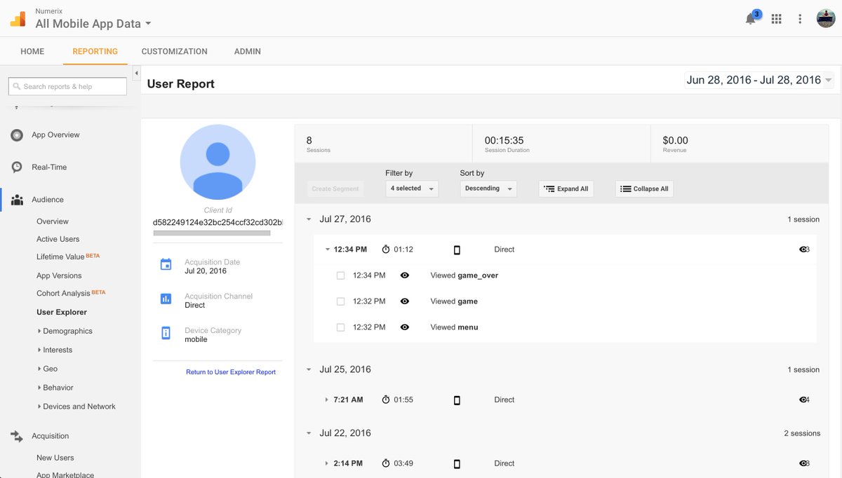 KneeGoApps's tweet photo. New user report in GA is perfect! Detailed player analytics for free :)
#gamedev #indiedev #analytics https://t.co/HE9UV5va1q