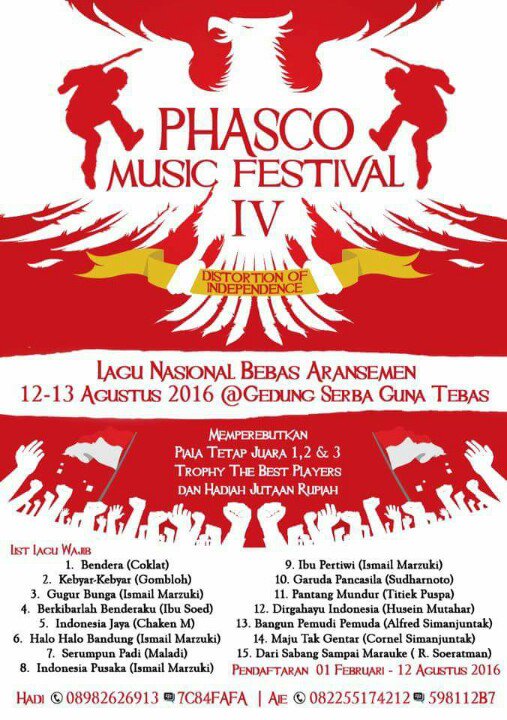 InfoSambas's tweet photo. Ikut dan Saksikan Phasco Music Festival IV "Lagu Nasional Bebas Aransemen" 12-13 -08-2016 diGedung Serba Guna Tebas. https://t.co/hPsYOUFMXb