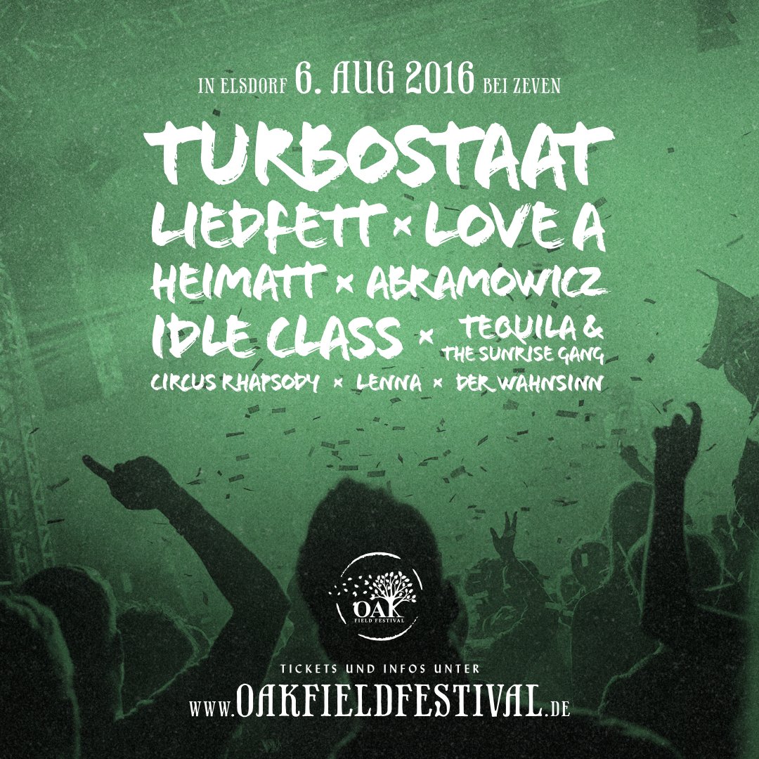 OakfieldFstvl's tweet photo. #Turbostaat #Liedfett #LoveA #Abramowicz #Heimatt #IdleClass #TATSG auf dem @OakfieldFstvl – https://t.co/RaSMLuznsC https://t.co/hPyUBv94IE