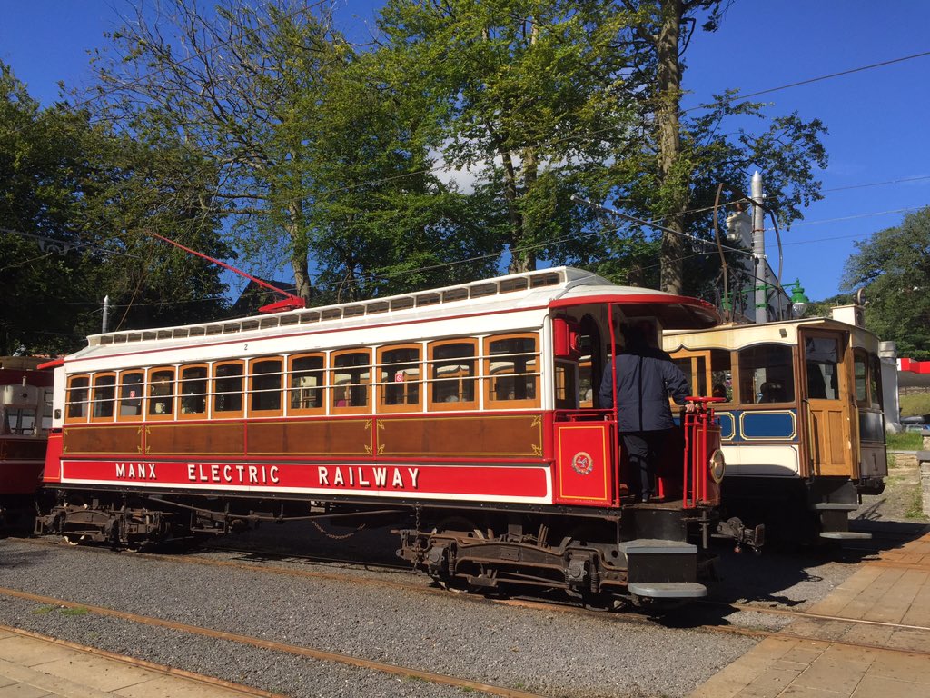 manxelectric's tweet photo. M.E.R Car 2 and S.M.R Car 1 at a sunny Laxey this morning. https://t.co/aOjUbvgxOO