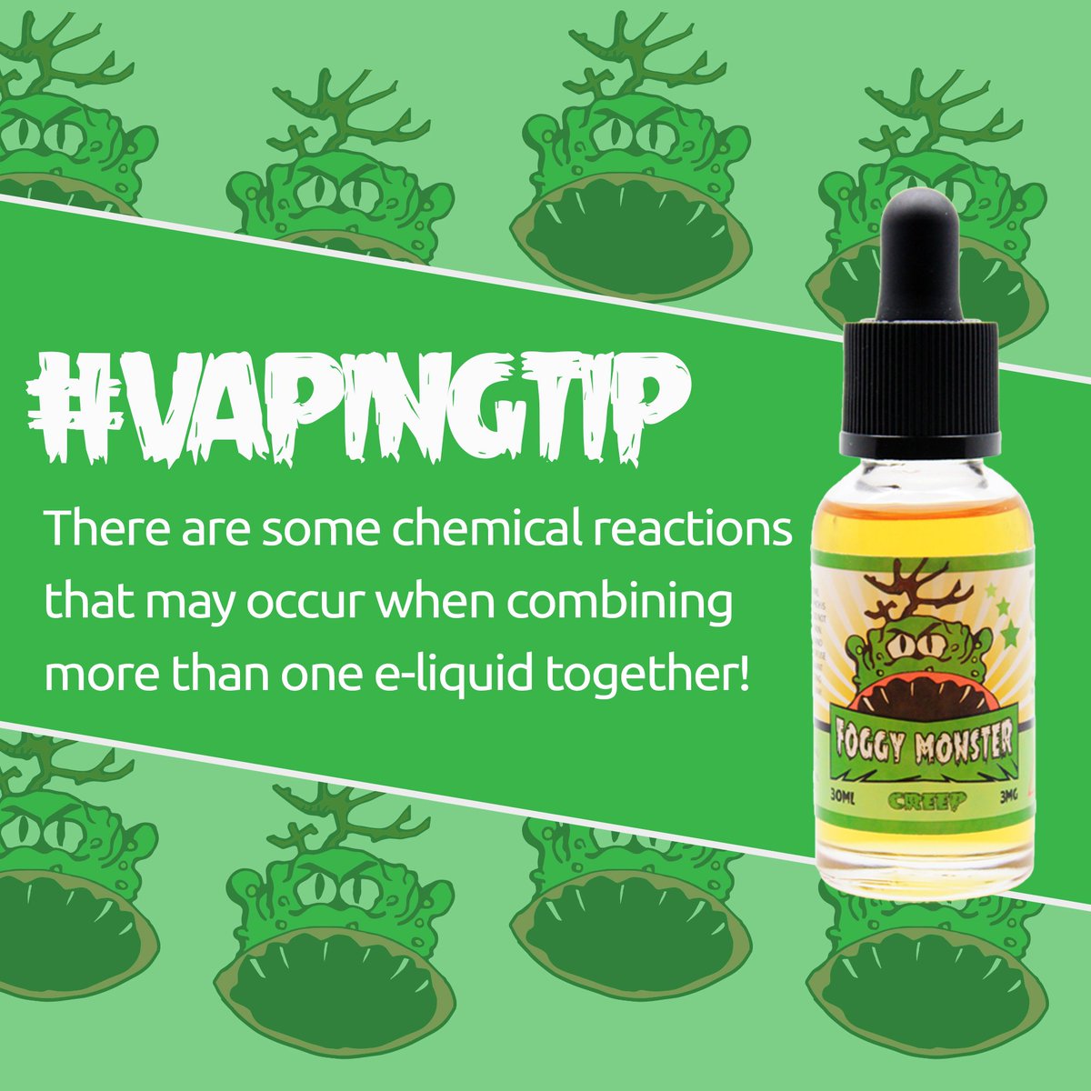 thefoggymonster's tweet photo. #vapingtip There are some chemical reactions that may occur when combining more than one e-liquid together. #vape https://t.co/sCCuzRexHe