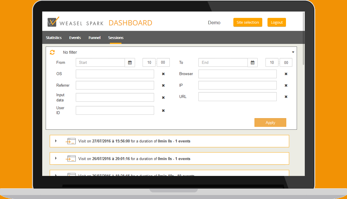 WeaselSparkEN's tweet photo. #WeaselSpark 0.11: Speed up your searches thanks to advanced filters of users sessions #IT #FridayFeeling https://t.co/kmcUqF6ev3
