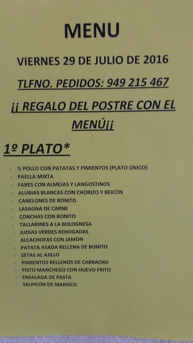 Catapanguada's tweet photo. Menú de hoy, viernes 29 de julio. https://t.co/F7QPf06sH3