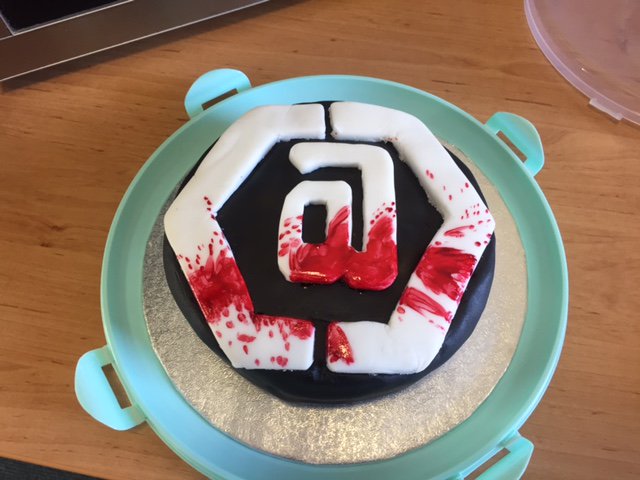 stormcloudgames's tweet photo. Our awesome QA tester @TaleOfGenius brought in an awesome ASCII  cake for his last day! Thanks for all the bugs! https://t.co/9sxWrY2x7H